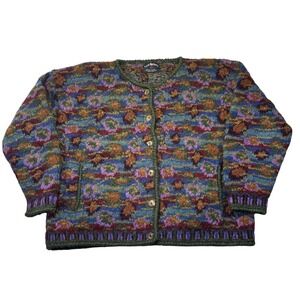 Vintage 90s Lost Horizons Sweater Womens Large Multicolor Wool Fair Isle Button